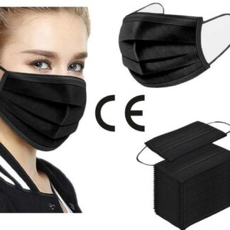 Mundbeskyttelse, CE-godkendt, IIR-klasse, 3-lags filter, 200 stk, ansigtsmaske, sort